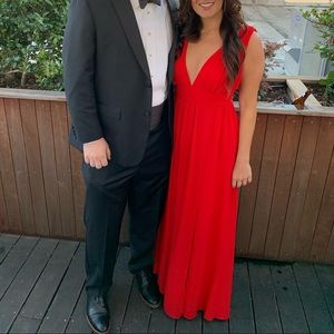 Red formal gown or maxi dress
